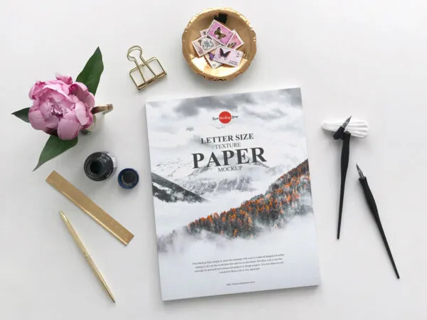 Top View of Creative Letter Size Texture Paper Mockup 1