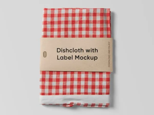 Top View of Dishcloth with Kraft Label Mockup 1