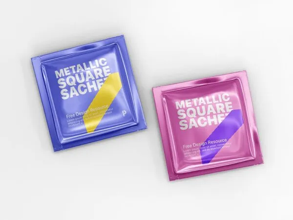 Top View of Double Metallic Square Sachet Mockup 1