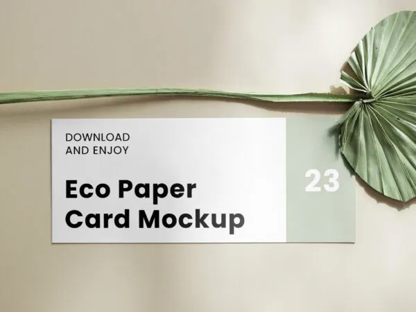 Top View of Eco Paper Card Mockup with Leaf 1