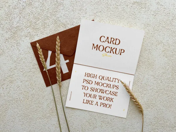 Top View of Envelope Mockup with Open Card 1