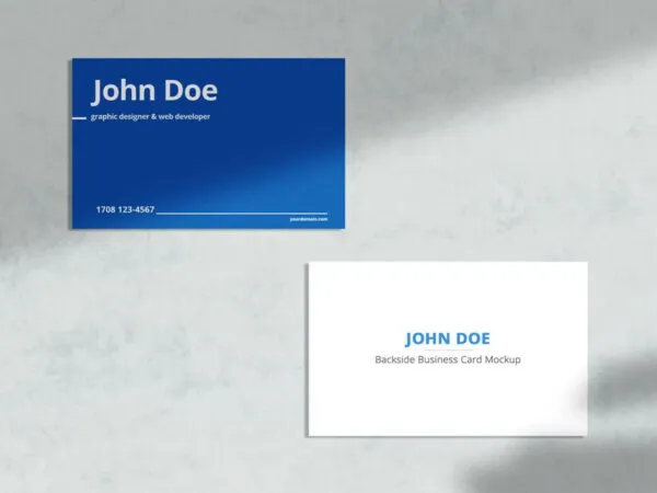 Top View of Front and Back of Business Card Mockup 1
