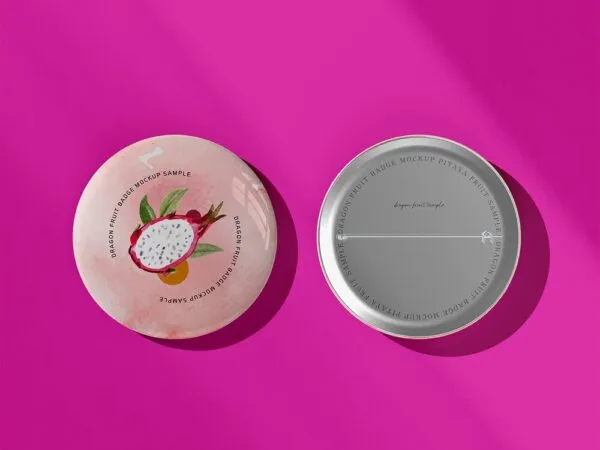 Top View of Front and Back of a Badge Pin Mockup 1