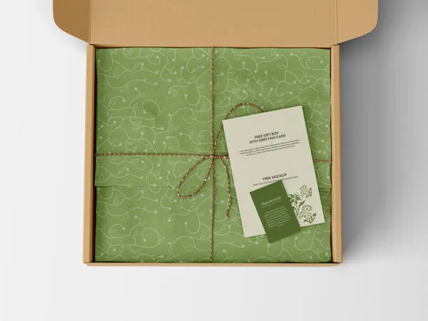 Top View of Gift Box Mockup Featuring Greeting Card 1
