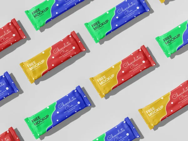 Top View of Grid Isometric Chocolate Bar Mockup 1