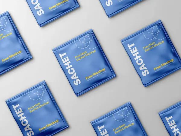 Top View of Grid Matt Sachet Packaging Mockup 1
