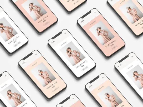 Top View of Grid Website Branding Device Phone Mockup 1
