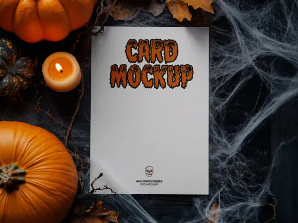 Top View of Halloween A4 Card Mockup 1