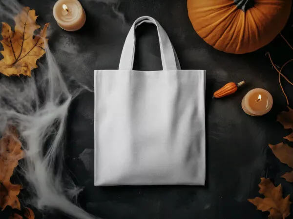 Top View of Halloween Canvas Bag Mockup 2