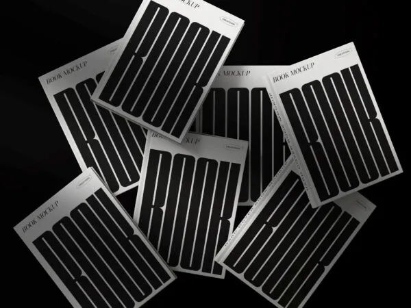 Top View of Hard Cover Book Mockups on Dark Background 1