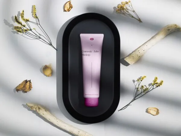 Top View of Lie Down Lifelike Cosmetic Tube Mockup 1