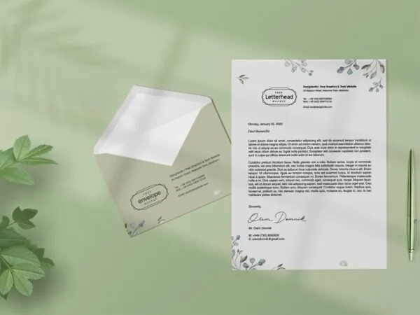 Top View of Life like Letterhead and Envelope Mockup 1