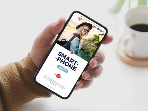 Top View of Man Holding Smartphone Mockup 1