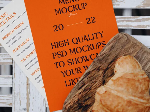 Top View of Menu Cards Mockup with Croissant 1