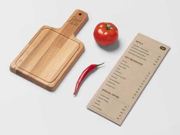 Top View of Minimal Kitchen Board Mockup With Menu 1
