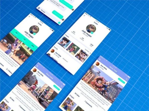 Top View of Mobile Apps on Blueprint Background Mockup 1
