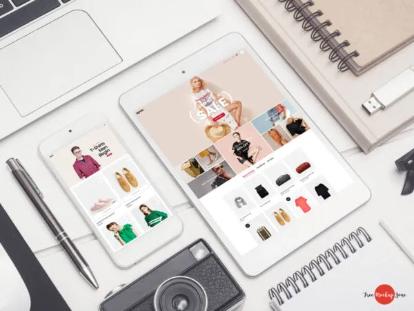 Top View of Modern Smartphone with Tablet Mockup 1