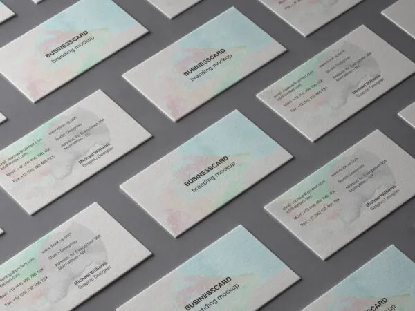Top View of Neatly Arranged Grid of Business Cards Mockup 1