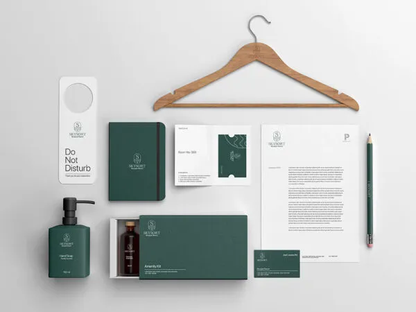 Top View of Nine Hotel Branding IDs Mockup 1