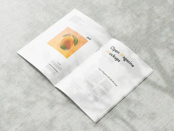 Top View of Open Animated Magazine Mockup 1