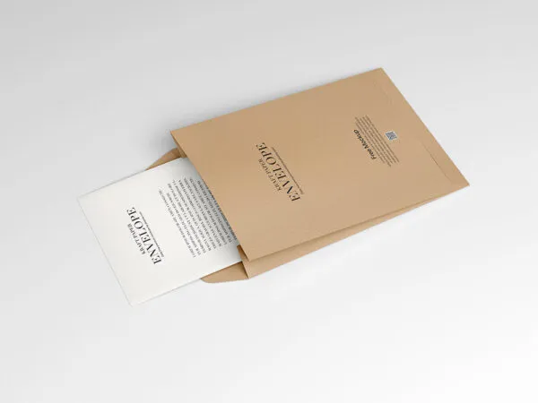 Top View of Open Kraft Paper Envelope Mockup 1