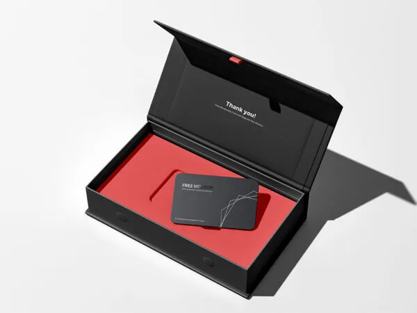 Top View of Open Magnetic Box Mockup with Membership Card 1