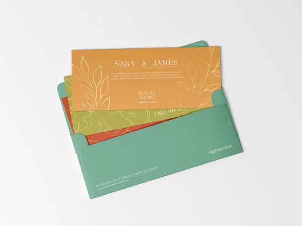 Top View of Open Simple Wedding Invitation Cards Mockup 1