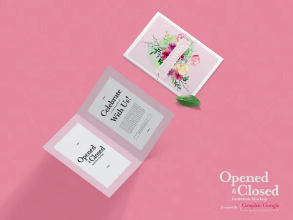 Top View of Opened and Closed Invitation Card Mockup 1