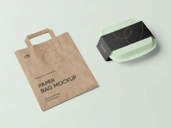 Top View of Packaging Box and Paper Bag Mockup 1