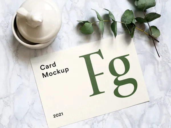 Top View of Paper Square Card Mockup on Marble 1