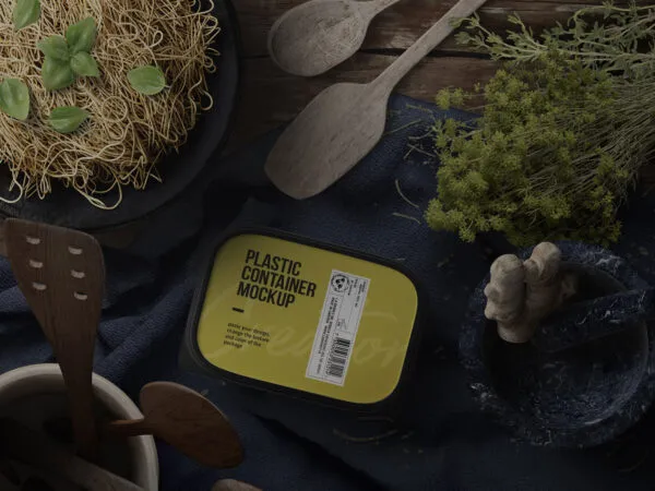 Top View of Pasta Preparation and Plastic Container Mockup 1