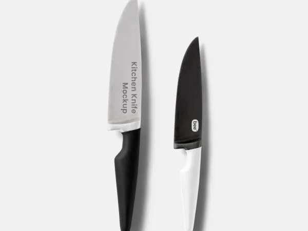 Top View of Realistic Double Kitchen Knifes Mockup 1