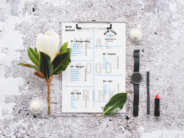 Top View of Realistic Menu Mockup on Concreate 1