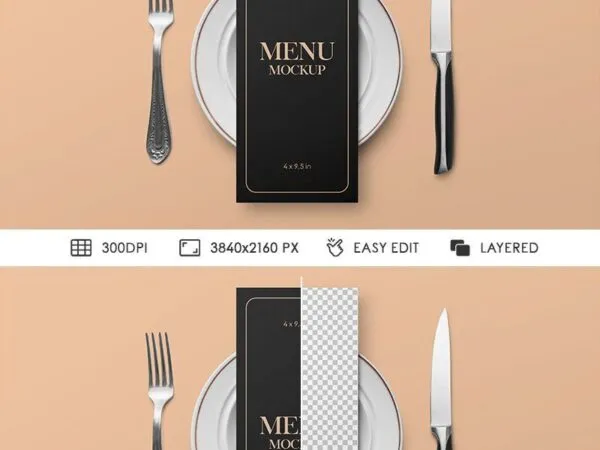 Top View of Restaurant Menu Card Mockup on the Plate 1