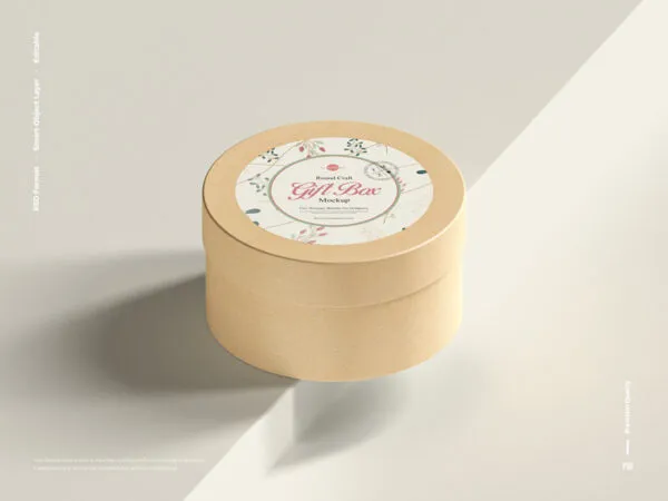 Top View of Round Craft Gift Box Mockup on Edge 1