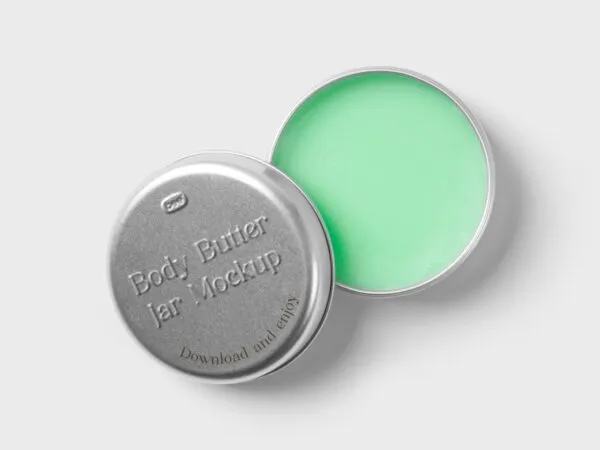 Top View of Rounded Silver Open Body Butter Jar Mockup 1