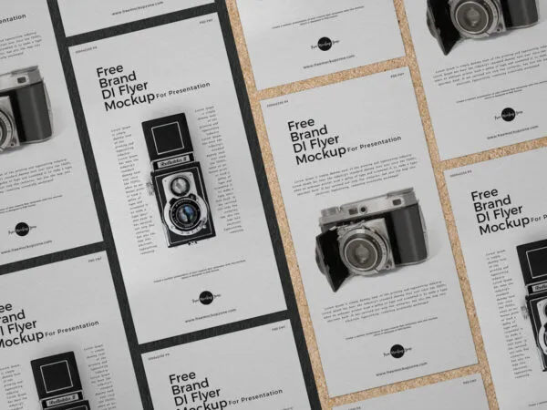Top View of Set of Flyers on a Board Mockup 1