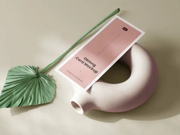 Top View of Simple Oblong Card Mockup on Vase 1
