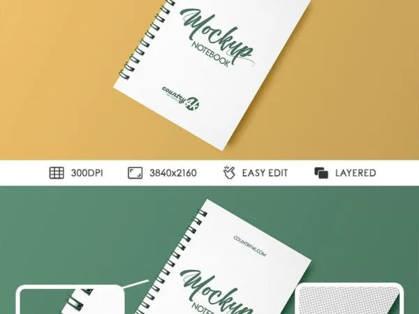 Top View of Spiral Notebook Mockup 1