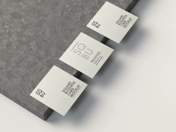 Top View of Square Business Card Mockup on Cement Block 1