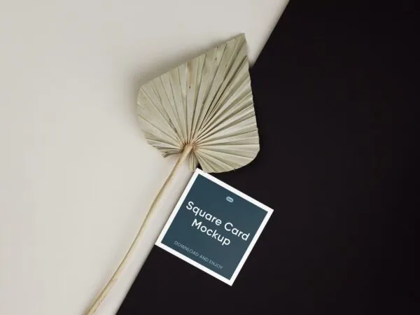 Top View of Square Card Mockup with Leaf 1