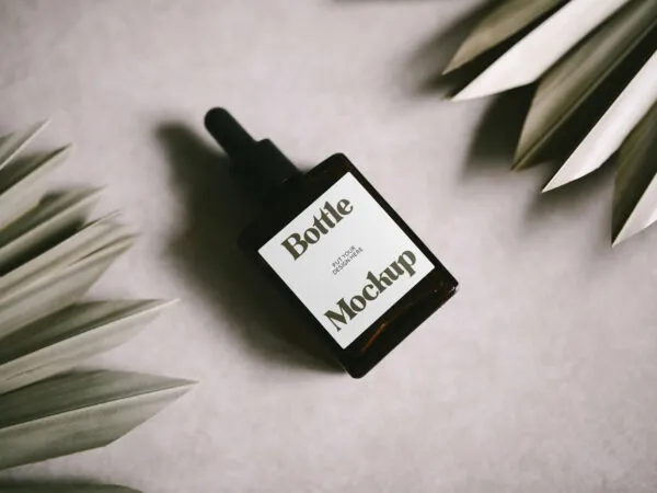 Top View of Square Label and Mini Bottle Mockup 1