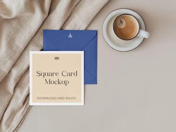 Top View of Square Open Card Mockup with Envelope 1
