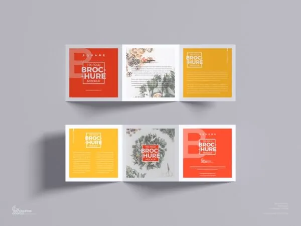 Top View of Square Tri fold Brochure Mockup 1