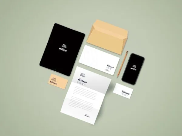 Top View of Stationery Branding Set Mockup 1
