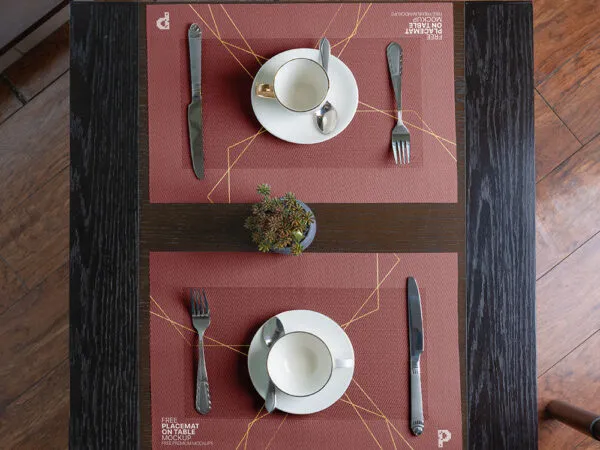 Top View of Two Placemats on Table Mockup 1