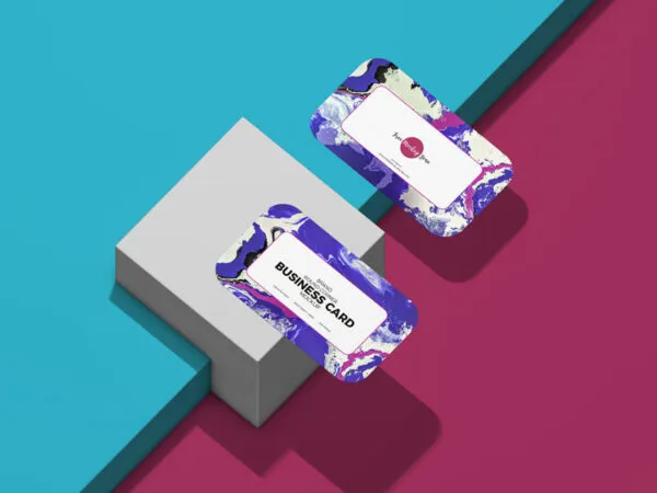 Top View of Two Round Corner Business Card Mockup 1