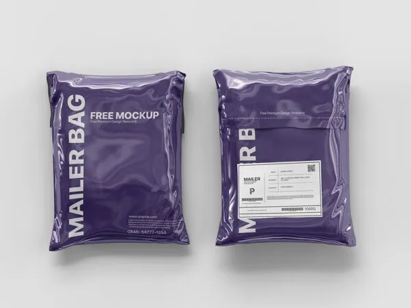 Top View of Two Shipping Plastic Bag Packaging Mockup 1