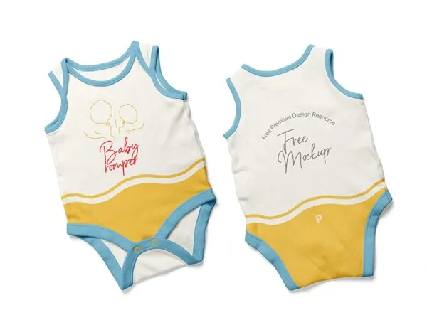 Top View of Two Sleeveless Baby Onesie Mockup 1