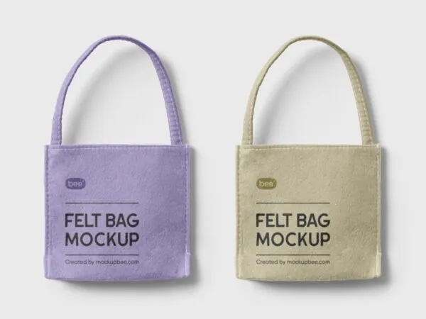 Top View of Two Tote Felt Bags Mockup 1